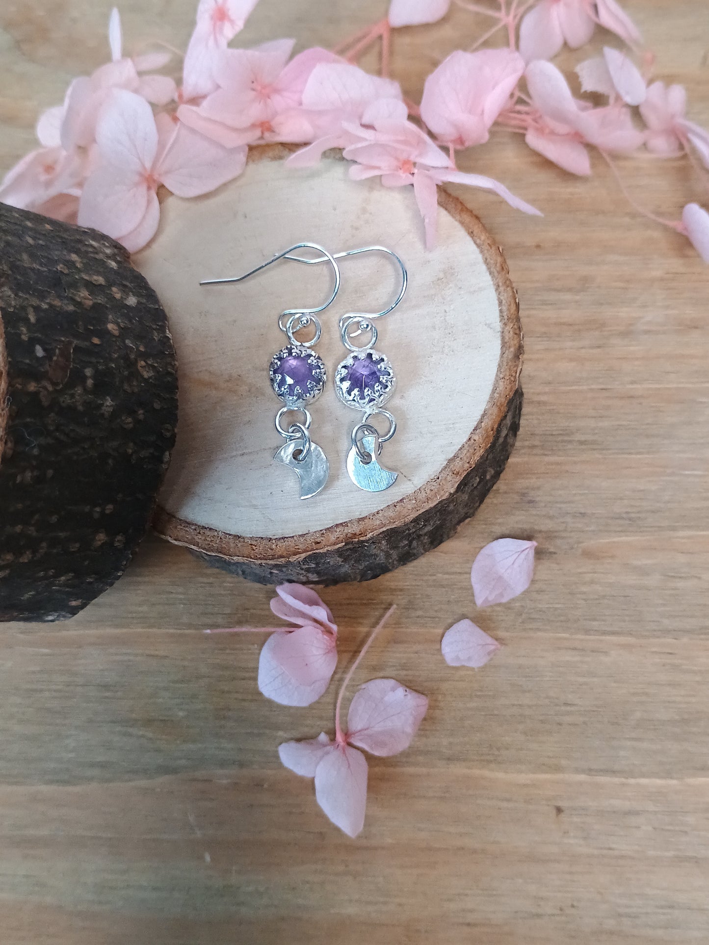 Amethyst and Moon Earrings